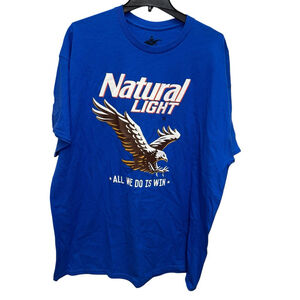 NATURAL LIGHT BEER Shirt Mens 2XL XXL Blue Brew Eagle Cowboy Outdoors Retro NWT
